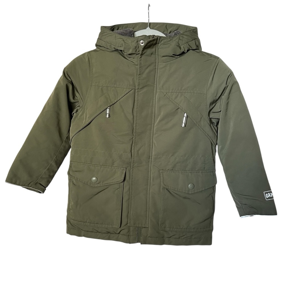 🩷 Gap, Kids Hooded Parka Jacket in Green. Size: S P (6-7)
